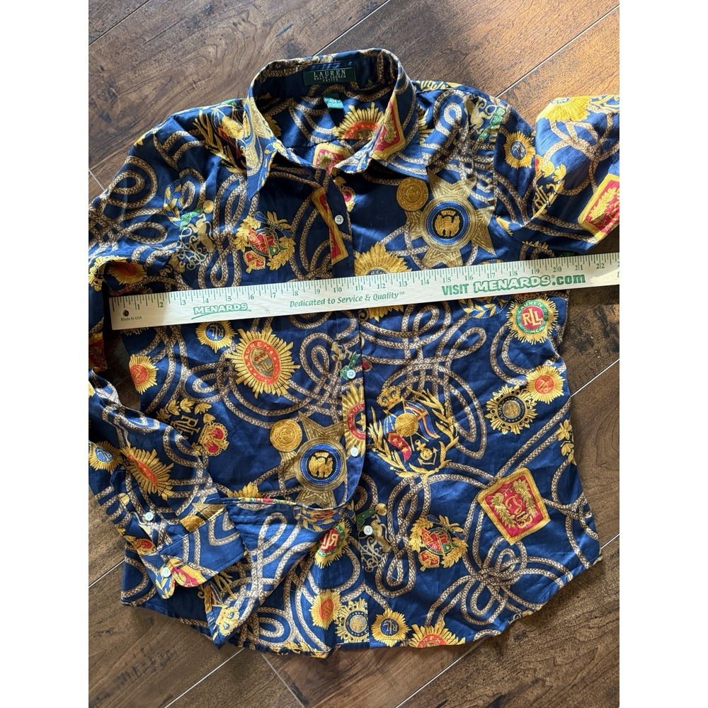 Ralph Lauren Cotton Button Down Shirt Women's Large Petite Navy Rope - Picture 3 of 10